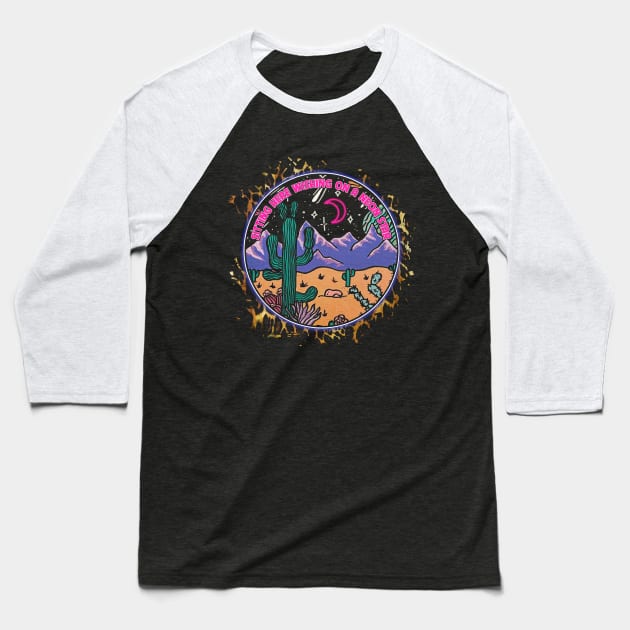 Sitting Here Wishing On A Neon Star Leopard Design Cactus Mountains Baseball T-Shirt by Merle Huisman